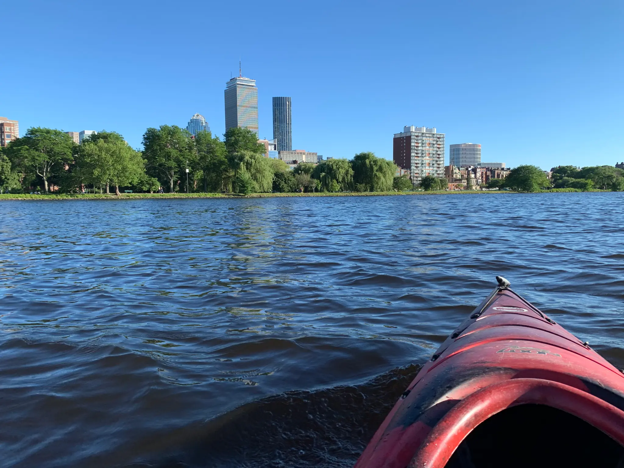Kayaking on the Charles River with the Boston skyline ahead